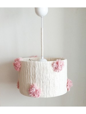 Allians Ekru Makrome Ip Sargılı Pembe Ponponlu Çocuk Odası Avize