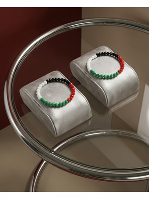 Zaytoon 2\'li Filistin Bayrak Tasarımlı Kristal Taşlarlı El Yapımı Bileklik A300054-02