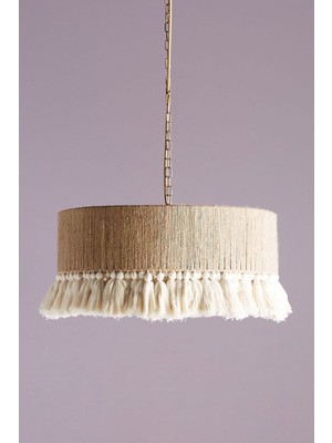 Allians Bej Püsküllü Makrome ve Jüt Halatlı Çok Amaçlı Avize Dekorasyonu