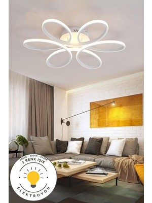 Allians Modern Beyaz 60 cm LED Plafonyer, Çok Renkli Işık, Salona ve Mutfaklara