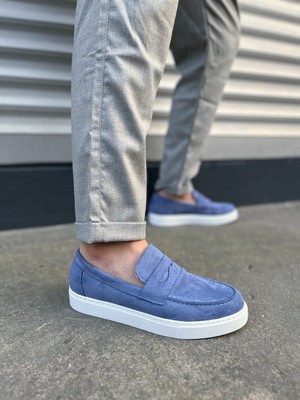 Joy Ayakkabı JY180 Estilo x Bağcıksız Süet Erkek Günlük Spor Klasik Ayakkabı Sbt - Mavi