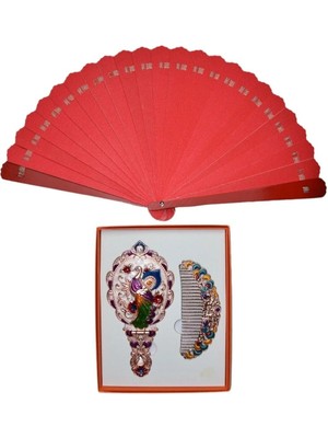 Yelpaze Dünyası Anneler Gününe Özel Nostaljik Hediyelik Ayna Tarak Yelpaze Seti