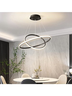 Allians Şık 2'li Siyah Halka LED Avize, Beyaz Işık, Modern ve Şık Tasarım