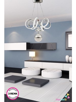 Allians 3 Renk Yanabilen Modern Camlı LED Avize, Şık ve Parlak Aydınlatma