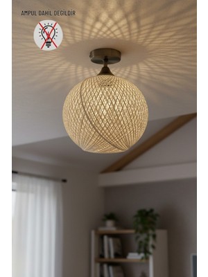 Allians El Yapımı Bohem Jüt Piramit Modern Aydınlatma, Krem Renkli Tekli Plafonyer