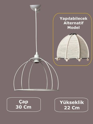 Allians Yarım Küre Avize Teli ve Duy Takımı Beyaz, Statik Boyalı, 30X22 cm