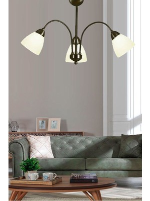 Allians Modern Siyah Kasa Beyaz Opal Camlı Üçlü Avize