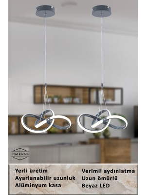 Allians 2 Adet Modern Antrasit Sarkıt LED Avize, Salon, Mutfak, Oda, Hol Aydınlatma