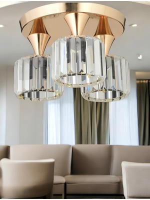 Allians Modern Kristal Taşlı Üçlü Tavana Asma Avize, Şık Oturma ve Mutfak Dekoru