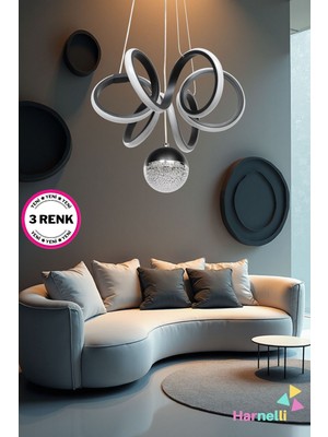 Allians Antrasit Kasa 3 Renk Yanabilen Şeker Camlı Modern LED Avize