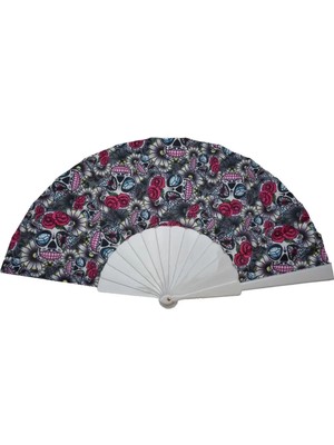 Yelpaze Dünyası Yelpaze Kurukafa ve Gül Desenli