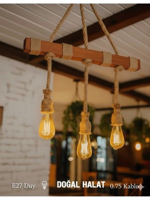 Allians Doğal Halatlı 3’lü Dekoratif Avize, Bohem ve Vintage Tarz Aydınlatma