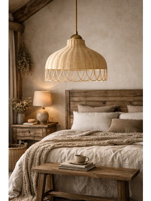 Allians Doğal Rattan Bambu Hasır Sarkıt Avize, Şık ve Zarif Aydınlatma Parçası
