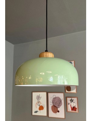 Allians Modern Mint Rocha Metal Avize, Ahşap Başlıklı, Şık ve Aydınlatıcı Tasarım