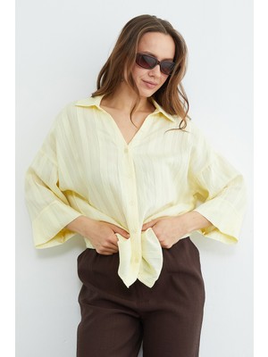 FullaModa Çizgili Kapri Kol Salaş Gömlek