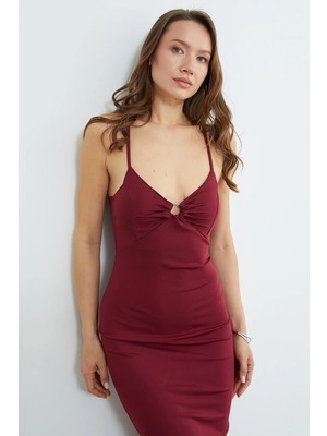 FullaModa Çapraz Askılı Kaplı Midi Boy Elbise