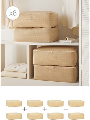 Home Wave 8'li Büyük Boy Bej Pötikare Baza Altı Hurç Set 62 x 46 x 22 cm