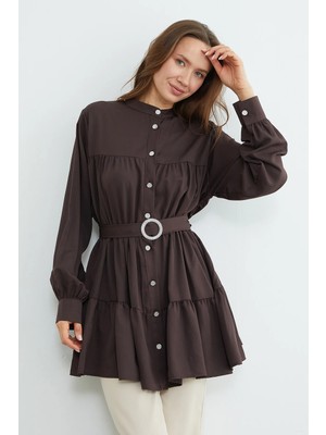 FullaModa Fullamodest Beli Kemerli Taşlı Tunik