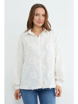 FullaModa Püsküllü Taş Işlemeli Salaş Gömlek