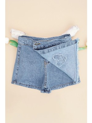 FullaModa Kalp Nakışlı Beli Ayarlanabilir Kız Çocuk Şort Etek