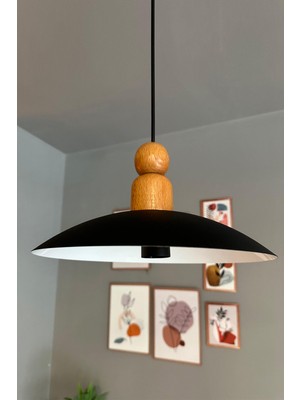 Allians Siyah Ahşap Boncuklu Sarkıt Avize, Salon, Kafe, Dekoratif Aydınlatma