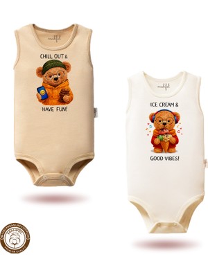 Mahfel %100 Pamuklu Atlet Organik Baskılı Çıtçıtlı Bebek Body Zıbın 878-874
