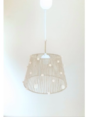 Allians Hasır Ip Sargılı Krem Ponponlu Bebek ve Çocuk Odası Sarkıt Avize