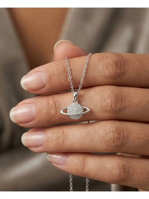 925 Ayar Gümüş Zarif Satürn Kolye