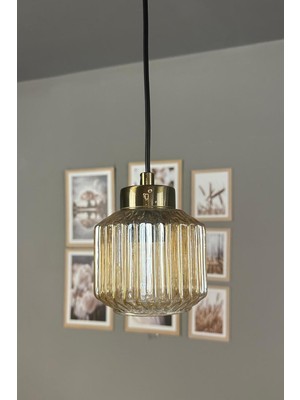 Allians Şık Cam Bal Rengi Tekli Retro Sarkıt Avize, Salon Aydınlatması