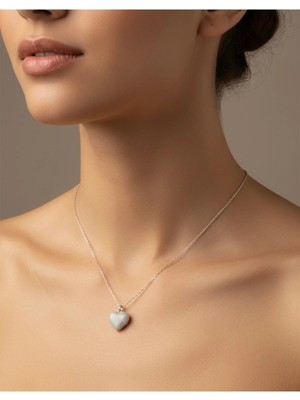 Beyaz Taşlı Kalp Kolye 925 Ayar Gümüş