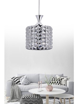 Allians Şık Krom Kristal Taşlı 30'lu Lüks Tekli Salon, Mutfak, Oda, Hol Avize