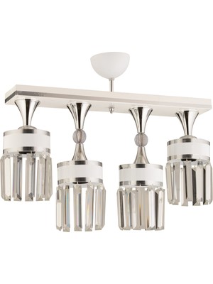 Allians Şık 4’lü Kristal Taşlı Beyaz Krom ve Yaldızlı Modern Avize