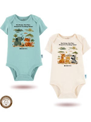 Mahfel %100 Pamuklu Organik Baskılı Çıtçıtlı Bebek Body Zıbın 883-884