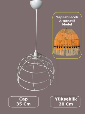 Allians Yarım Küre Avize Teli ve Duy Takımı, Beyaz, Statik Boyalı, 35X20 cm