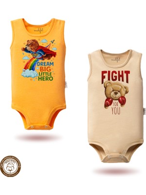 Mahfel %100 Pamuklu Atlet Organik Baskılı Çıtçıtlı Bebek Body Zıbın 25-886