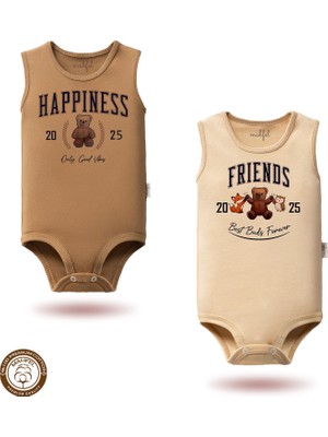 Mahfel %100 Pamuklu Atlet Organik Baskılı Çıtçıtlı Bebek Body Zıbın 879-780