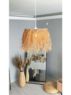 Allians El Yapımı Hasır Saçaklı Rafya Avize, Bohem Tarz, Balkon ve Salon Için