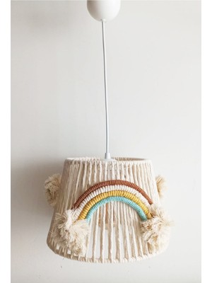 Allians Renkli Makrome Ip Sargı ile El Yapımı Ponponlu Çocuk Odası Avizesi