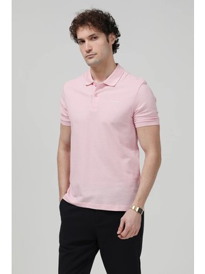 JB John Borners Erkek Polo Yaka Marka Baskılı %100 Pamuklu T-Shirt Pembe - 2061 - 2127