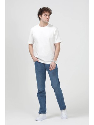 Erkek Normal Bel Baggy Kalıp Düz Paça Mavi - 5002