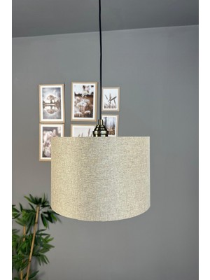 Allians Bej Kumaş Dokulu Eskitme Lale Tasarımlı Retro Salon Aydınlatması