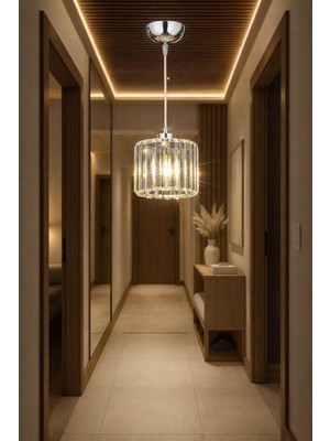 Allians Modern Krom Cam Taşlı Kristal Sarkıt Avize, Şık ve Parlak Aydınlatma