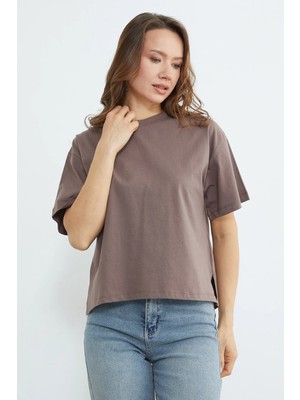 FullaModa Basic Bisiklet Yaka Crop Tişört