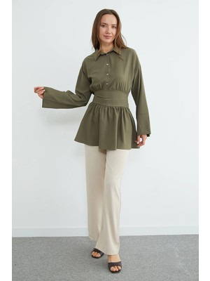 FullaModa Fullamodest Kuşaklı Yarım Düğmeli Gömlek