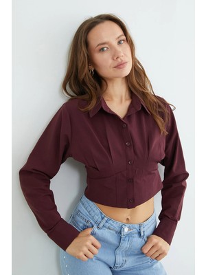 FullaModa Basic Korse Detaylı Crop Gömlek