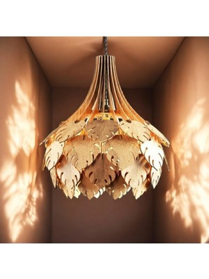 Allians Palmiye Modern Globe Ahşap 3D Lazer Kesim Rustik Salon Aydınlatma