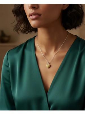 Turuncu Taşlı Kalp Kolye 925 Ayar Gümüş Kolye