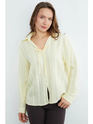 FullaModa Önü Bağlamalı Düğmeli Salaş Gömlek