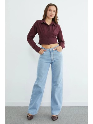 FullaModa Yüksek Bel Perçin Detaylı Jean