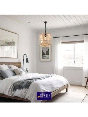 Allians El Işçiliği Bambu Avize, Doğal Dekoratif Tavan Lambası, Ayarlanabilir Kablo